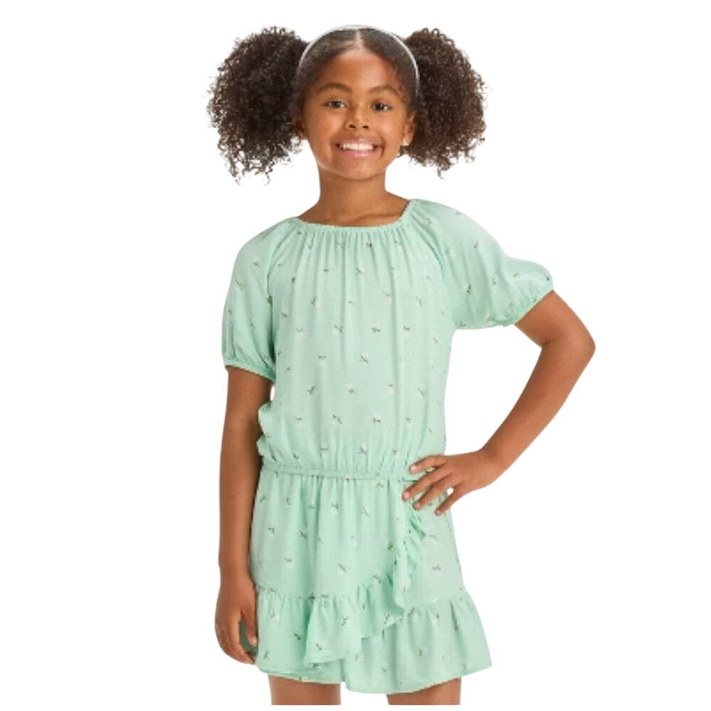 Cat & Jack youth Girls Size 8 Mint Green Spring Floral Puff Sleeve Top and Skort